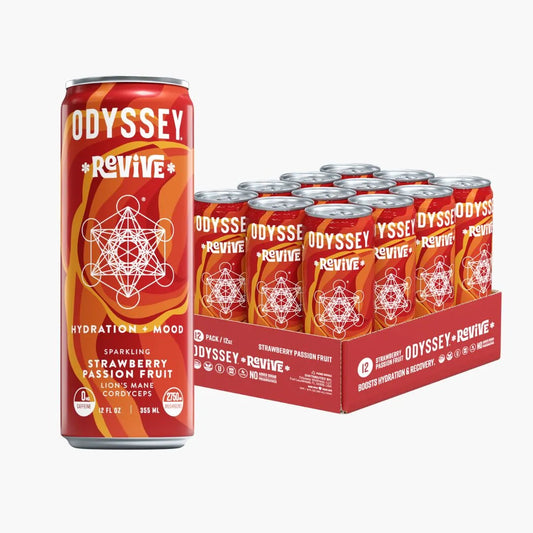 Odyssey Elixir Strawberry Passion Fruit Revive Sparkling Mushroom Hydration